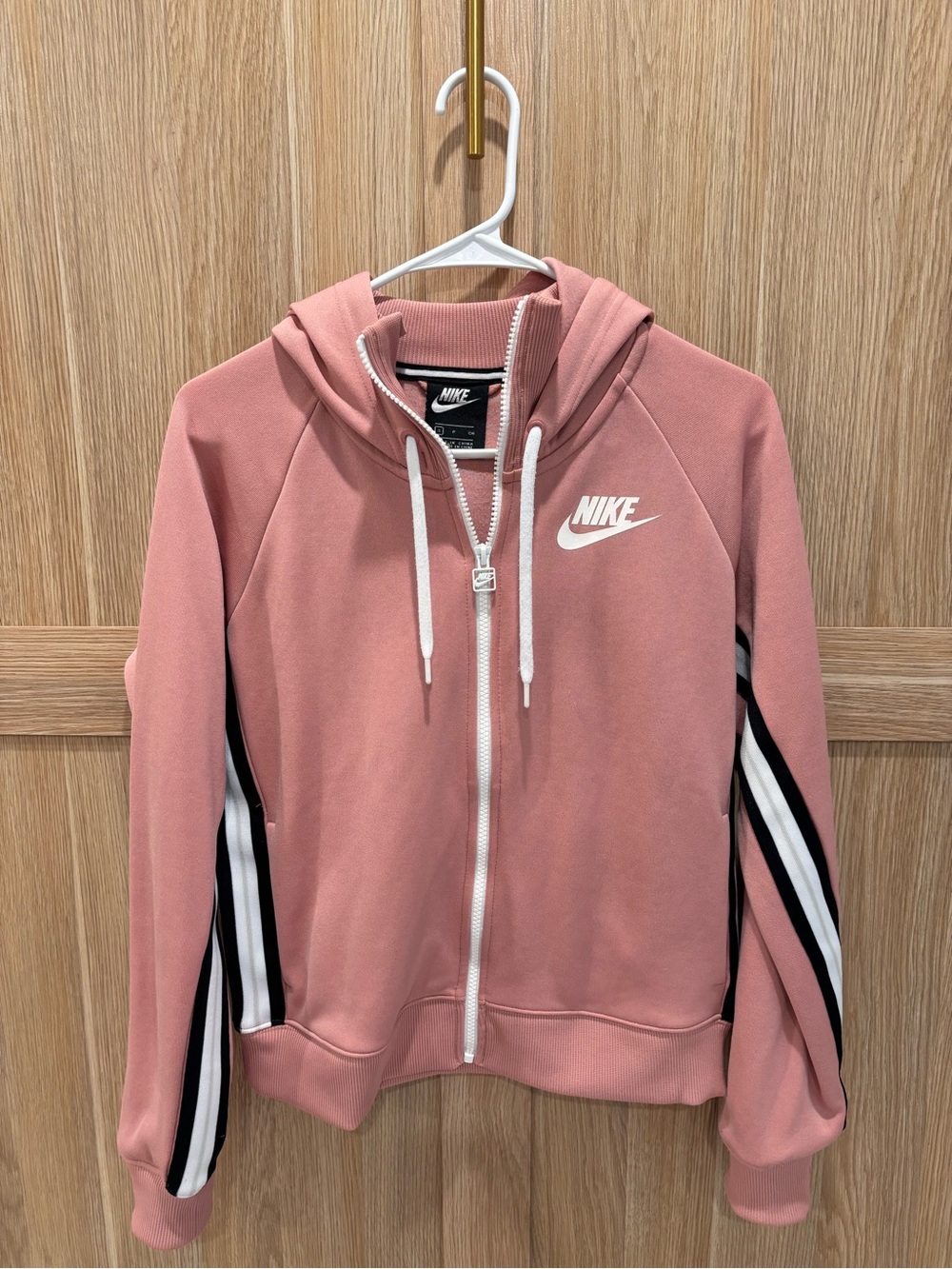 Nike Women’s Dusty Pink Zip Hoodie with Black & White Stripes